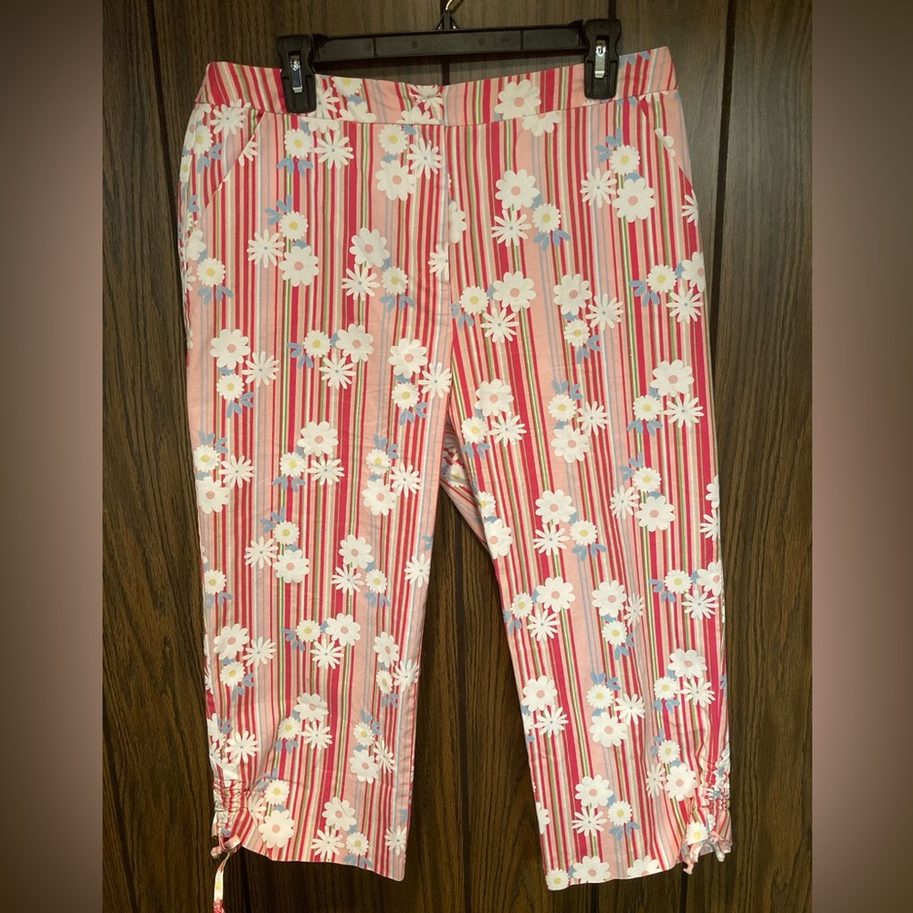 Duck Head Pink Striped Capris with Flowers